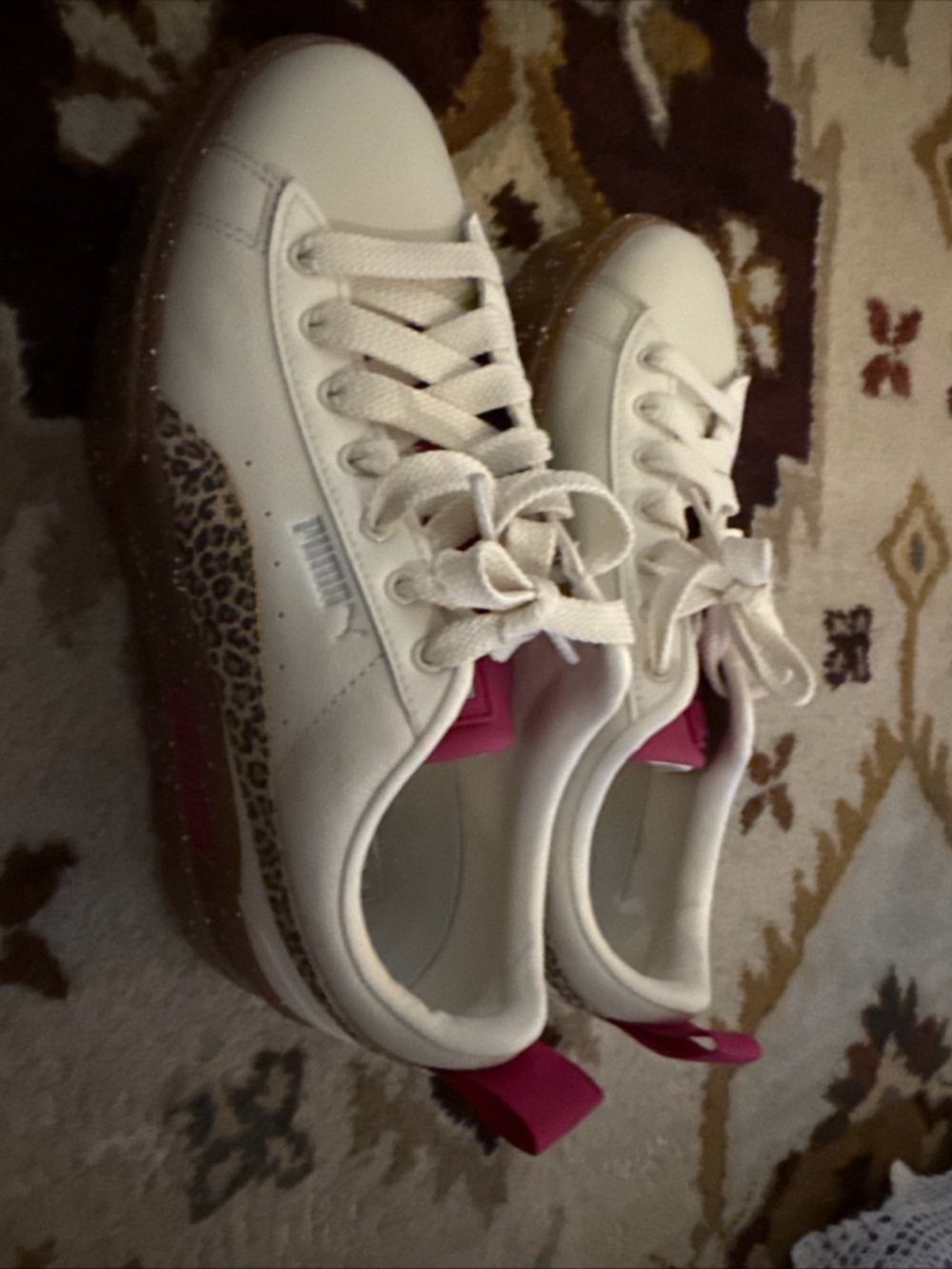 Puma Women’s Cream Leather Platform Sneakers with Leopard Detail - Picture 14 of 14